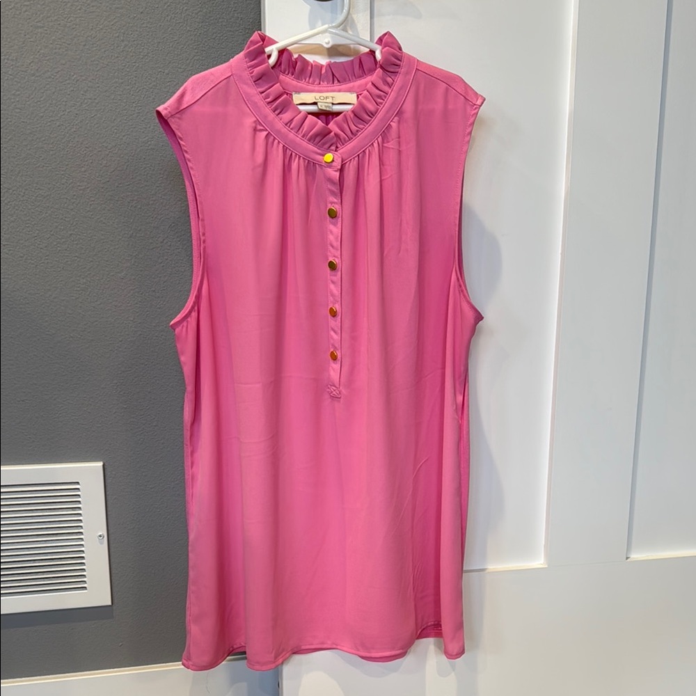 LOFT Mixed Media Ruffle Neck Sleeveless Shell